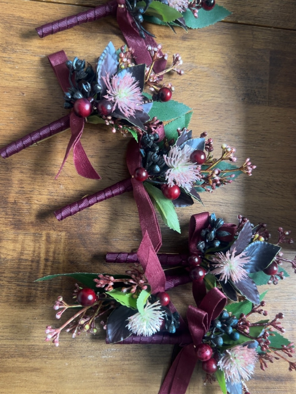 Burgundy Floral Boutonnieres with Pink Accents